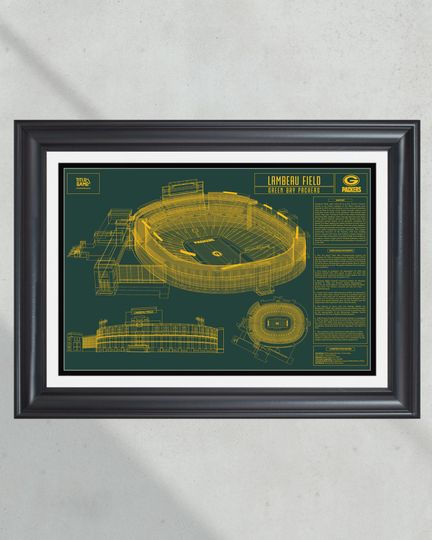 Green Bay Packers Lambeau Field Stadium Blueprint - Iconic Wall Art Print (NO FRAMED)