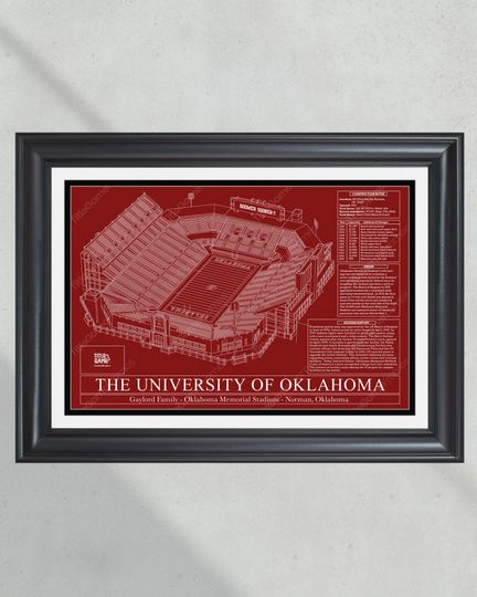 University of Oklahoma Gaylord Family Oklahoma Memorial Stadium Blueprint Football Print (NO FRAMED)