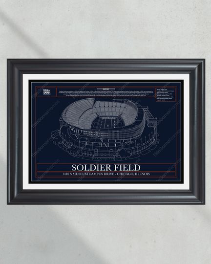 Chicago Bears Soldier Field Stadium Blueprint Football Print (NO FRAMED)