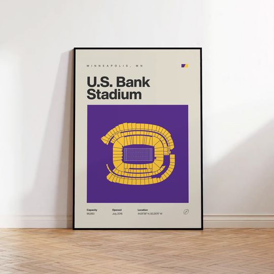 Minnesota Vikings Poster, Mid Century Modern Football Poster, Sports Bedroom Posters
