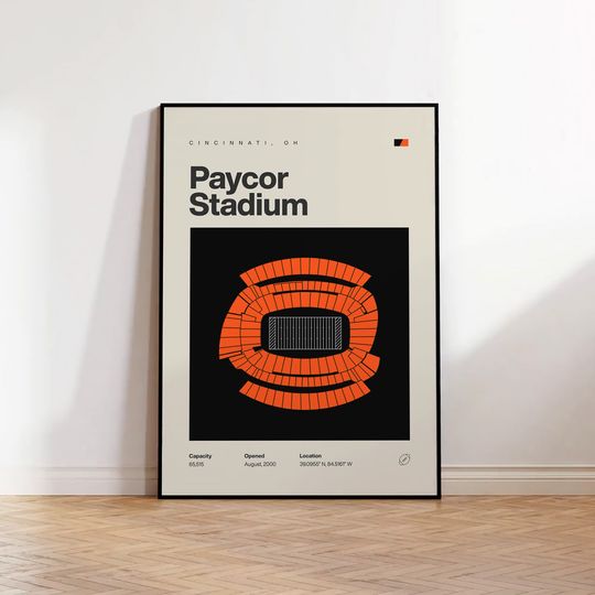 Cincinnati Bengals Poster, Mid Century Modern Football Poster, Sports Bedroom Posters