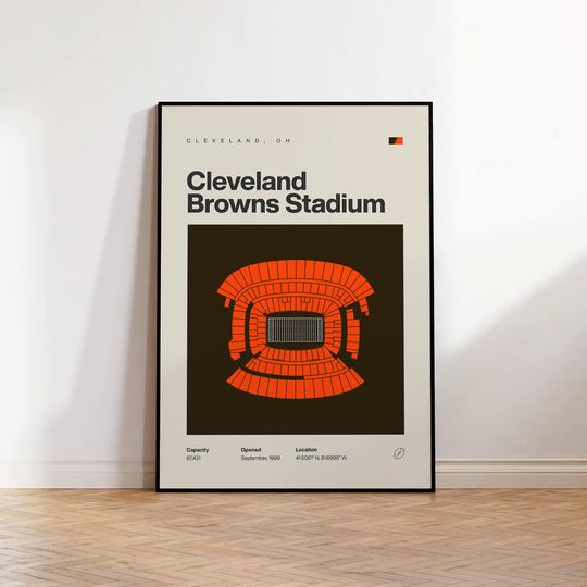 Cleveland Browns Poster, Cleveland Browns Stadium Print, Mid Century Modern Football Poster