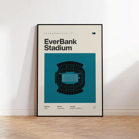 Jacksonville Jaguars Poster, EverBank Stadium Print, Mid Century Modern Football Poster, Sports Bedroom Posters