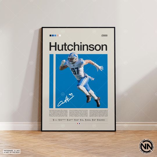 Aidan Hutchinson Poster, Detroit Lions Print, football Poster, Sports Poster, football Fans, Football Poster