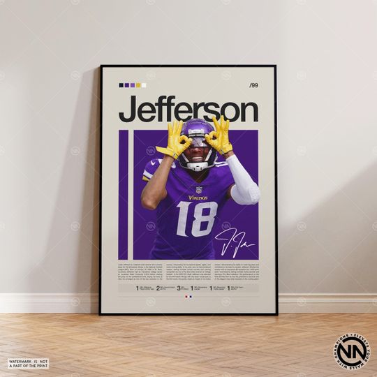 Justin Jefferson Poster, Minnesota Vikings Print, football Poster, Sports Poster, Football Poster