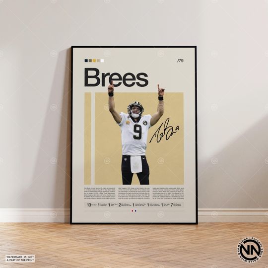 Drew Brees Poster, New Orleans Saints Print, football Poster, Sports Poster, football Fans, Football Poster