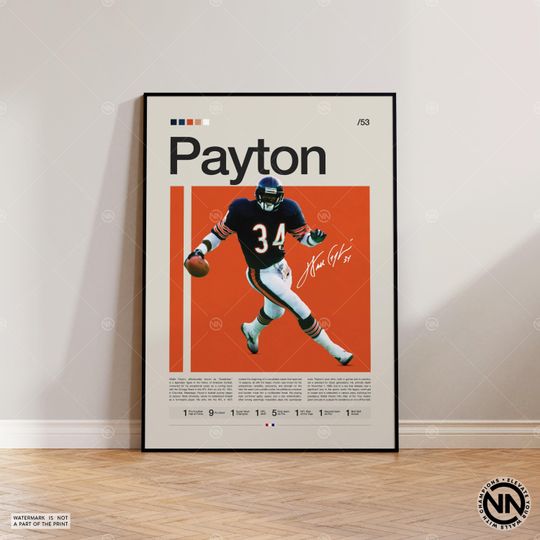 Walter Payton Poster, Chicago Bears Print, football Poster, Sports Poster, football Fans, Football Poster