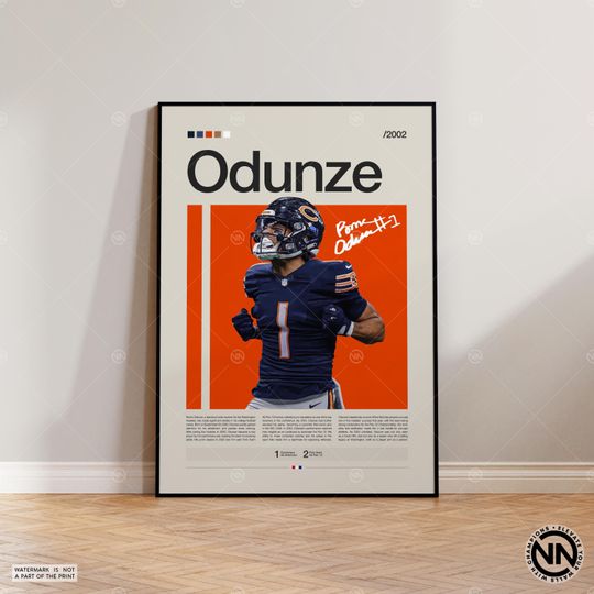 Rome Odunze Poster, Chicago Bears Print, football Poster, Sports Poster, football Fans, Football Poster