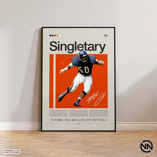 Mike Singletary Poster, Chicago Bears Print, football Poster, Sports Poster, football Fans, Football Poster