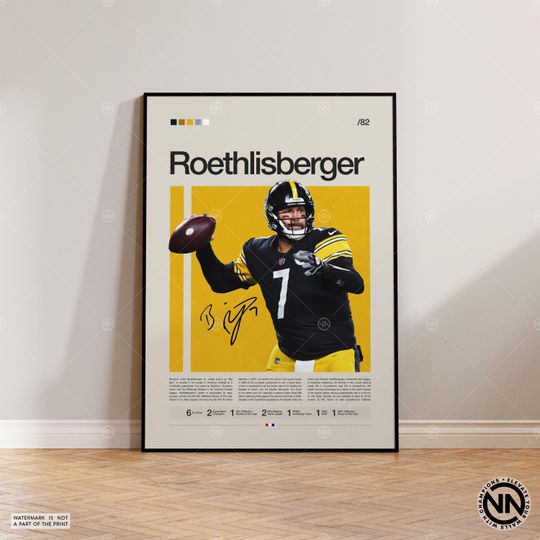 Ben Roethlisberger Poster, Pittsburgh Steeler, football Poster, Sports Poster, football Fans, Football Poster