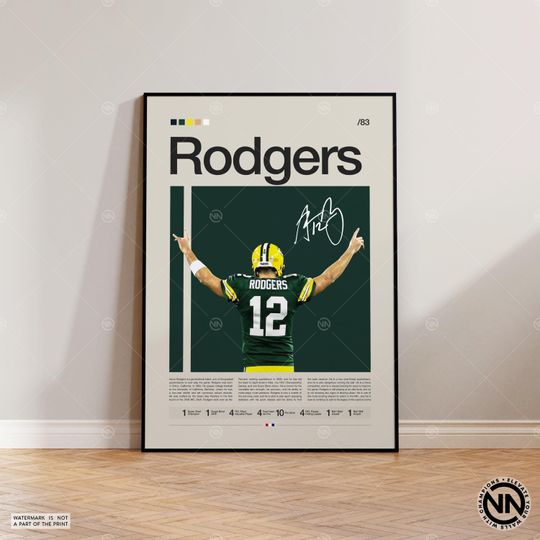 Aaron Rodgers Poster, Green Bay Packers Print, football Poster, Sports Poster, football Fans, Football Poster
