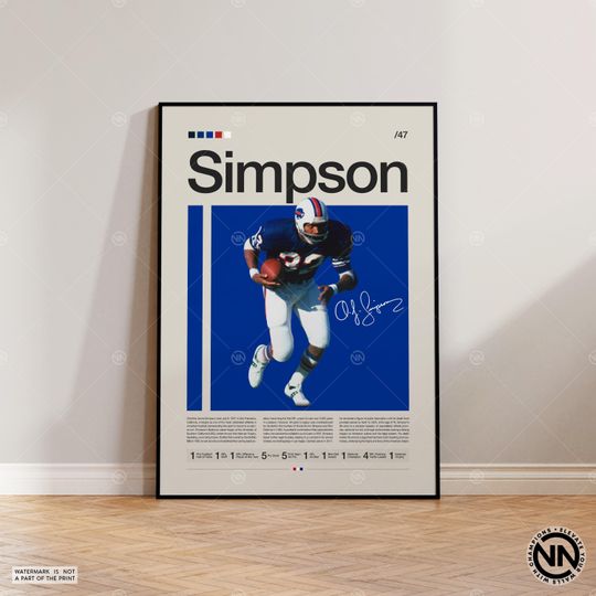 O. J. Simpson Poster, Buffalo Bills Print, football Poster, Sports Poster, football Fans, Football Poster