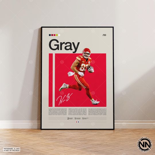 Noah Gray Poster, Kansas City Chiefs Print, football Poster, Sports Poster, football Fans, Football Poster