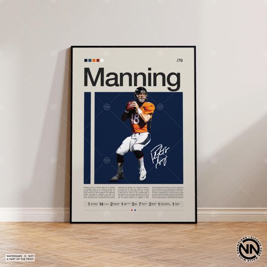 Peyton Manning Poster, Denver Broncos Print, football Poster, Sports Poster, football Fans, Football Poster