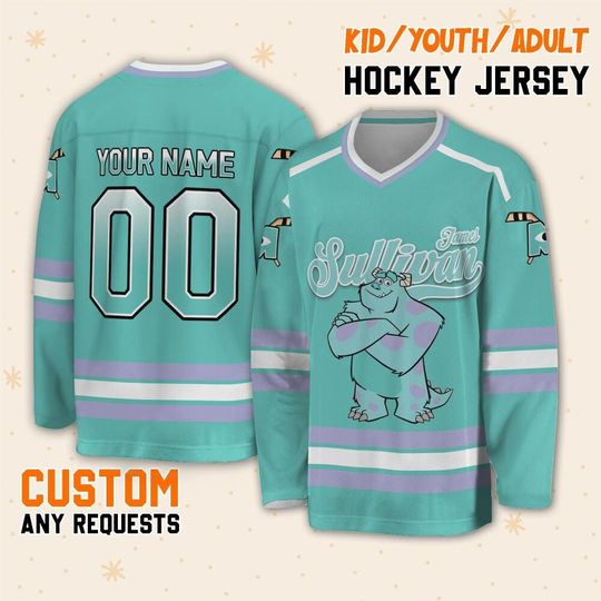 Custom Monster Inc Sulley Hockey Jersey, Disney Hockey Sport Team, Magic Kingdom Sport Hockey, Disneyland Winter Vacation, Birthday Gift