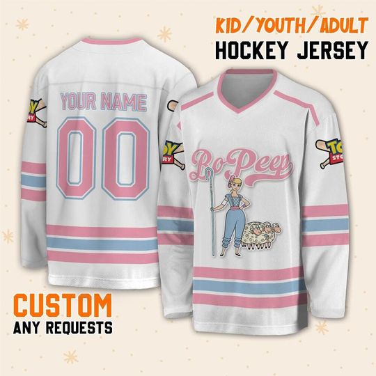 Custom Toy Story Bopeep  Disney Hockey Jersey, Toy Story Bopeep Hockey Sport Team, Magic Kingdom Sport Hockey, Disneyland Winter Vacation