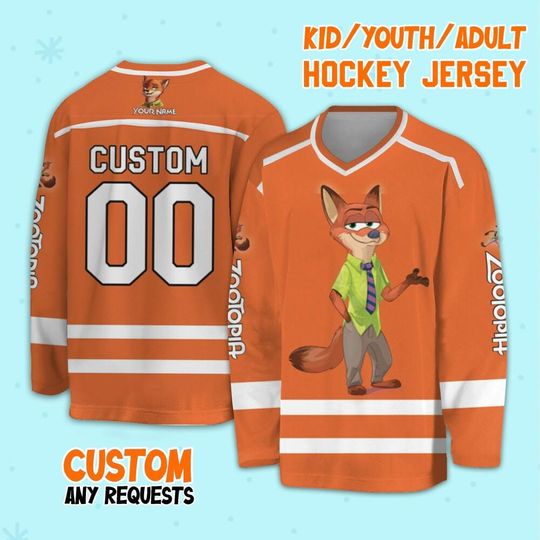Personalized Disney Zootopia Nick Wilde Hockey, Disney Sport Hockey Team, Zootopia Hockey Birthday Gift, Disneyland Vacation, Magic Kingdom