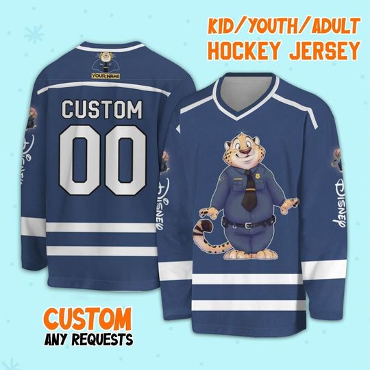 Personalized Disney Zootopia Benjamin Clawhauser Hockey, Disney Sport Hockey Team, Zootopia Hockey Birthday Gift, Disneyland Vacation
