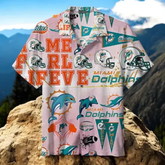 Miami Dolphins Hawaiian Shirt Symbol Pattern Button Down Hawaiian Shirt