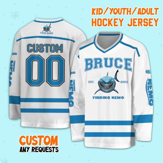 Personalized Disney Finding Nemo Vintage Bruce Hockey, Disney Christmas Gift, Finding Nemo Sport Hockey Team, Disney Hockey Gift