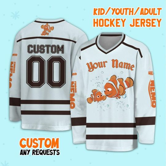 Personalized Disney Finding Nemo Marlin And Nemo Hockey, Disney Christmas Gift, Finding Nemo Sport Hockey Team, Disney Hockey Gift