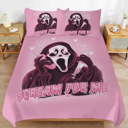 Ghostface Calling Scream For Me Happy Valentine's Day Pink Themed Bedding Set