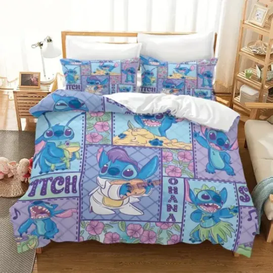 Funny Stitch Tropical Hawaii Summer Vibes Ohana Means Family Bedding Set