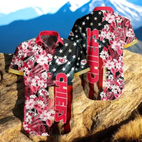 Kansas City Chiefs Hawaiian Shirt Graphic Us Flag Flower CuteHwaiian Shirts