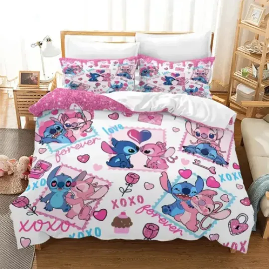 Stitch And Angel XoXo Forever Love Happy Valentine's Day Bedding Set