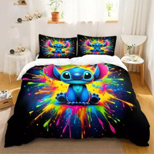 Colorful Watercolor Stitch Ohana Means Family Lilo & Stitch Bedding Set
