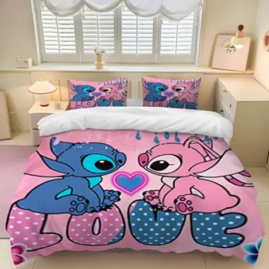 Love Stitch And Angel Happy Valentine's Day Lilo & Stitch Bedding Set