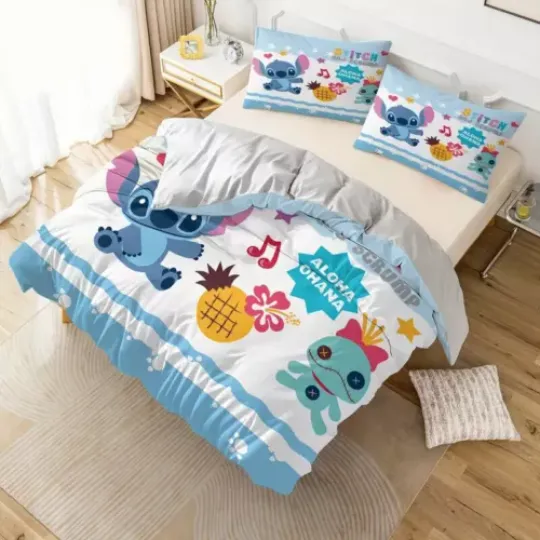 Stitch Vs Scrump Oloha Ohana Means Family Lilo & Stitch Tropical Bedding Set