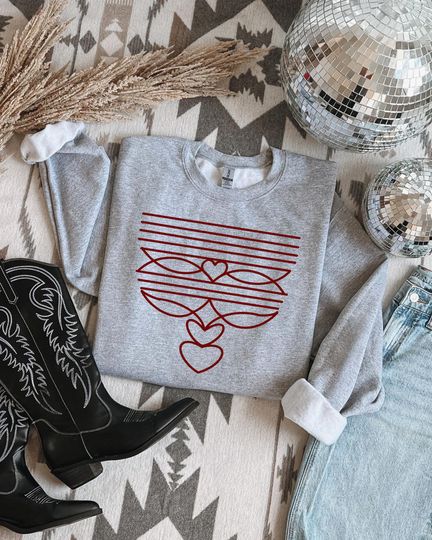 Western Valentine's Day Sweatshirt, Cowboy Boot Stitch, Romantic Couple Sweater, Heart boot stitch Country Love sweatshirt cowboy style