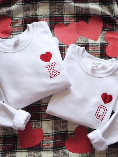 Embroidery Valentine Day Couple Sweatshirts, Custom Name Embroidered Valentine Day Sweatshirts, Sweatshirts for Lovers, Valentine Day Gifts