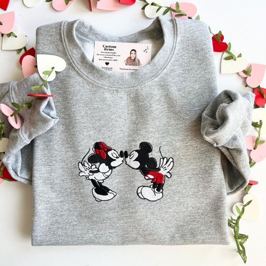 Love day embroidered sweatshirt, love sweatshirt, comfy and warm sweaters, love gift , Valentines Day matching sweaters , Mickey