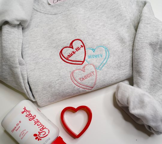 CUSTOMIZABLE Three Candy Hearts Embroidered Sweatshirt | Hoodie