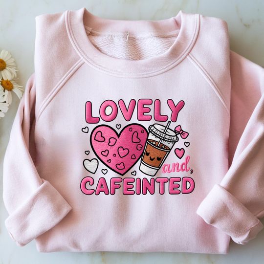 To Be Lovely & Caffeinated Embroidered Sweatshirt, Valentine's Day Crewneck, Coffee Valentine Heart, Valentine Coffee lovers, Gift For Her