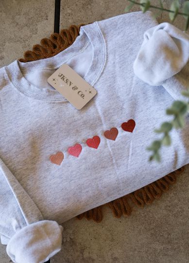 Dainty Ombr Hearts Embroidered Sweatshirt | Valentines Day Gift | Gift for Her | Embroidered Hearts | Vday Sweatshirt | Unisex