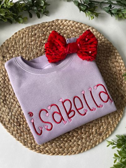 Girls Embroidered Valentines Day Sweatshirt, Personalized Sweatshirt for Toddler Girls, Valentines Day Outfit,  Name Sweatshirt