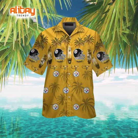 Pittsburgh Steeler Short Sleeve Button-Up Tropical Hawaiian Shirt