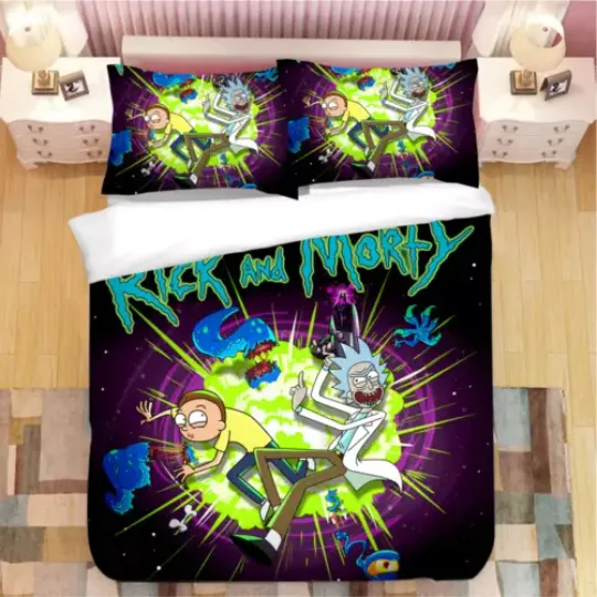 Funny Cartoon Rick and Rickandmorty Print Full Bedding Set