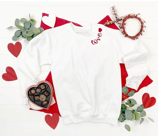 Embroidered Love Sweatshirt, Personalized Sweater, Valentine's Day Sweatshirt, Custom Gift, Valentine's Day Gift, Embroidered Sweater, Gift