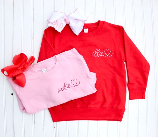 Personalized Valentines Day Sweater | Red, Pink, White Sweatshirt | Name with hearts, embroidered, Winter, Party, Birthday gift