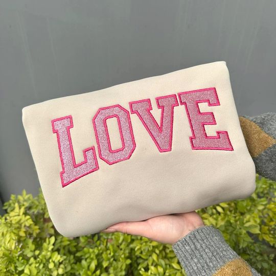 Love Embroidered Sweatshirt, Cute Valentine's Day Shirt, Funny College Sweatshirt, Love Crewneck, Couple Gift, Vintage Shirt For Her ESH2522