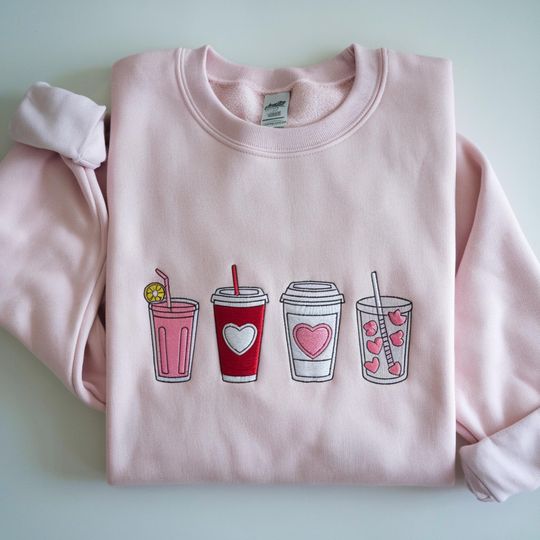 Womens Valentines Day Sweatshirt, Embroidered Valentine Coffee Sweatshirt, Valentines Day Sweater, Valentines Day Shirt, Valentines Sweater