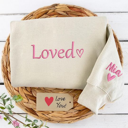 Valentine Sweatshirt With Heart | Embroidered Valentines Day Shirt | Personalized Gift For Mom | Couple Gifts | Girlfriend Gift