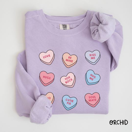 Valentines Day Comfort Colors Sweatshirt Conversation Heart Mom Teacher Gift for Her Valentines Day Sweater Crewneck Heart Retro Trendy