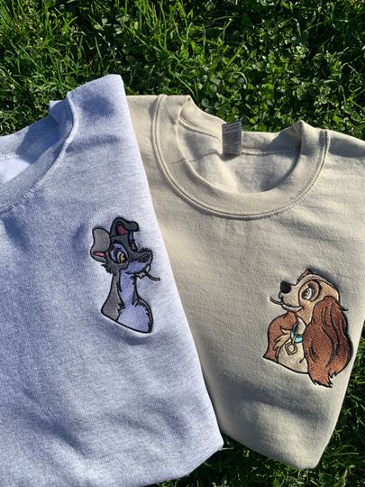 Embroidered Romantic Dog Couple's Sweater, Personalized Couple Sweatshirt, Valentine's Day, SweetHearts Sweater