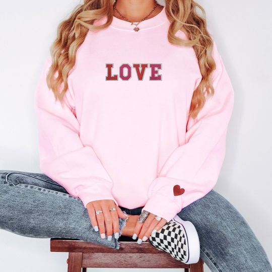 Embroidered Valentine Sweatshirt, Love Crewneck Sweater, Valentine's Day Sweatshirt for Women, Galentine's Day Gift, Cute Heart Sweater