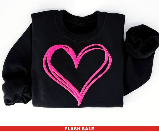 Heart Valentines Day Sweatshirt, Valentine Shirt Heart Valentines Crewneck Puff Embossed Sweater Love Shirt Valentine Gift for Her XOXO